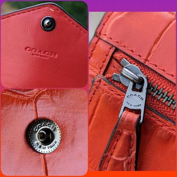 Coach Crocodile Embossed Leather Soft Wallet in Deep Coral (58047) - Picture 8 of 9
